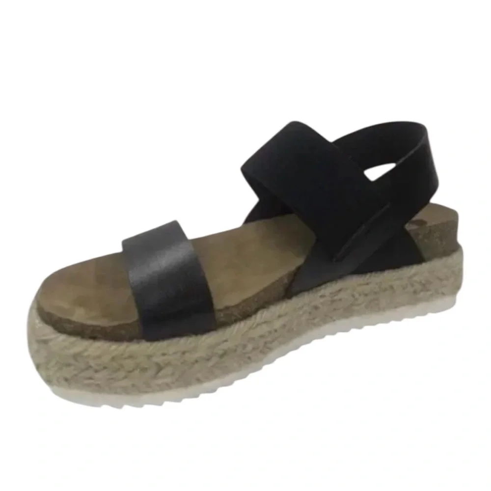 Big Buddha Sandals Women’s Size 9 Black Jute Platform Open Toe Chunky Shoes